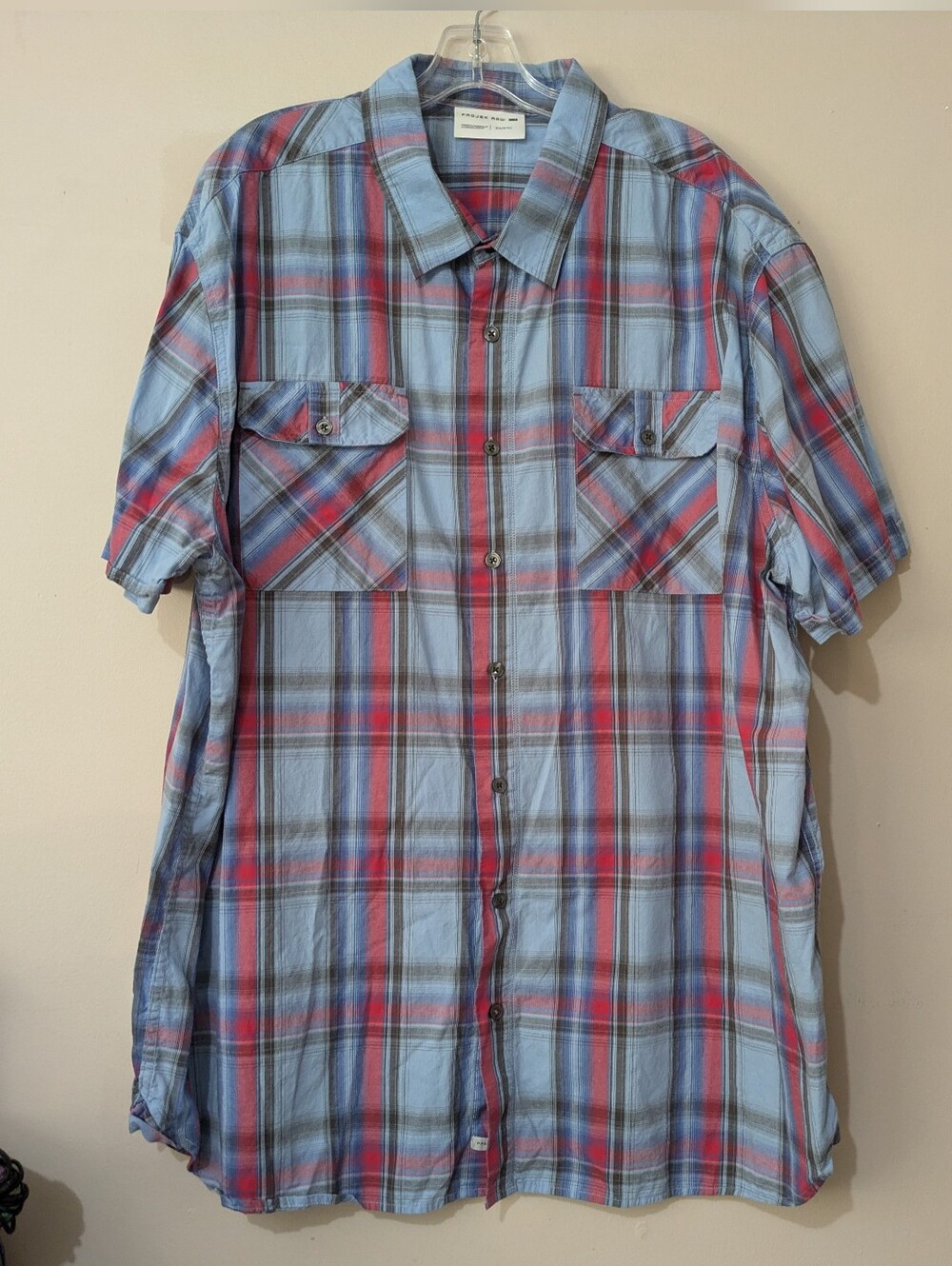 Projek Raw ZACHARIE BLUE PlaidMen's Short Sleeve Shirt Size 3X EUC